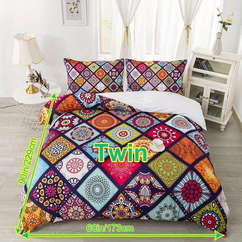Bohemian Style Plaid Print Bedding Set - Soft Comfortable Duvet Cover