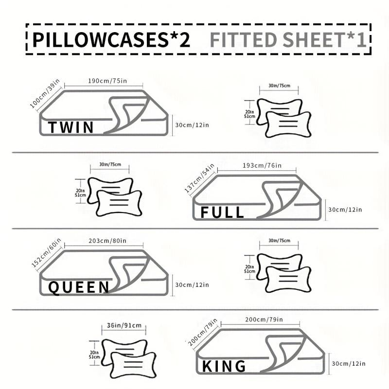 3pc Breathable Non-Slip Fitted Sheet Set, Mattress Protector Bedding