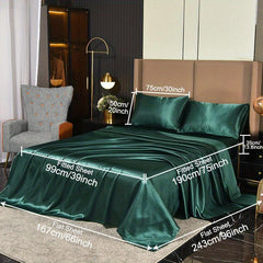 4pcs Soft Satin Fitted Sheet Set Silky Skin-friendly Fabric