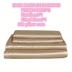 4pcs Soft Satin Fitted Sheet Set Silky Skin-friendly Fabric