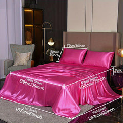 4pcs Soft Satin Fitted Sheet Set Silky Skin-friendly Fabric