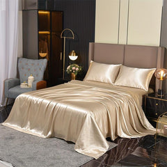 4pcs Soft Satin Fitted Sheet Set Silky Skin-friendly Fabric