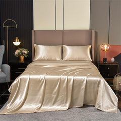 4pcs Soft Satin Fitted Sheet Set Silky Skin-friendly Fabric