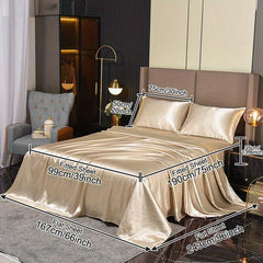 4pcs Soft Satin Fitted Sheet Set Silky Skin-friendly Fabric