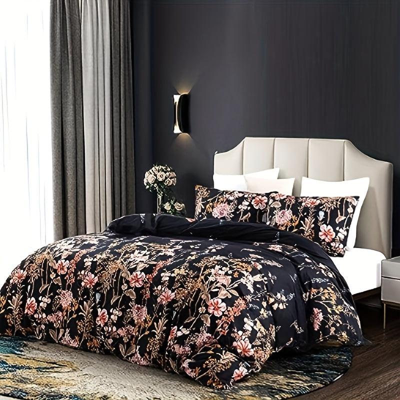 3pcs Floral Print Duvet Cover Set Soft Skin-Friendly Comfortable Bedding
