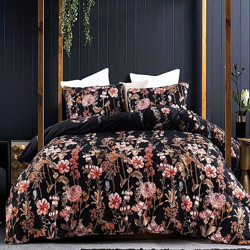 3pcs Floral Print Duvet Cover Set Soft Skin-Friendly Comfortable Bedding