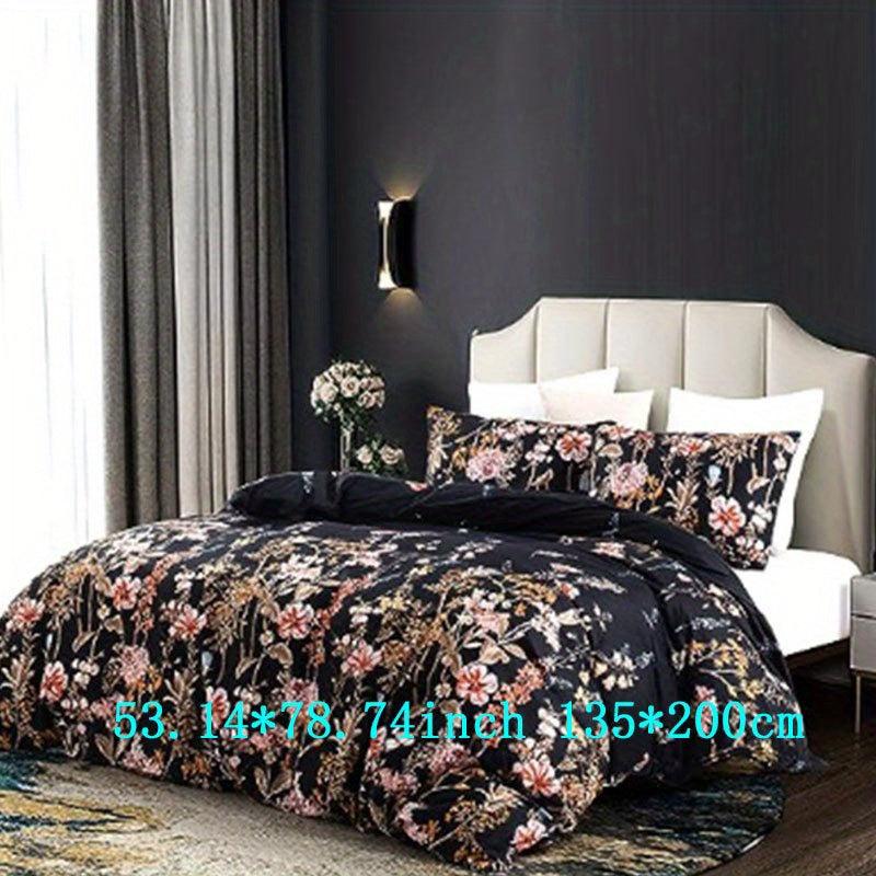 3pcs Floral Print Duvet Cover Set Soft Skin-Friendly Comfortable Bedding