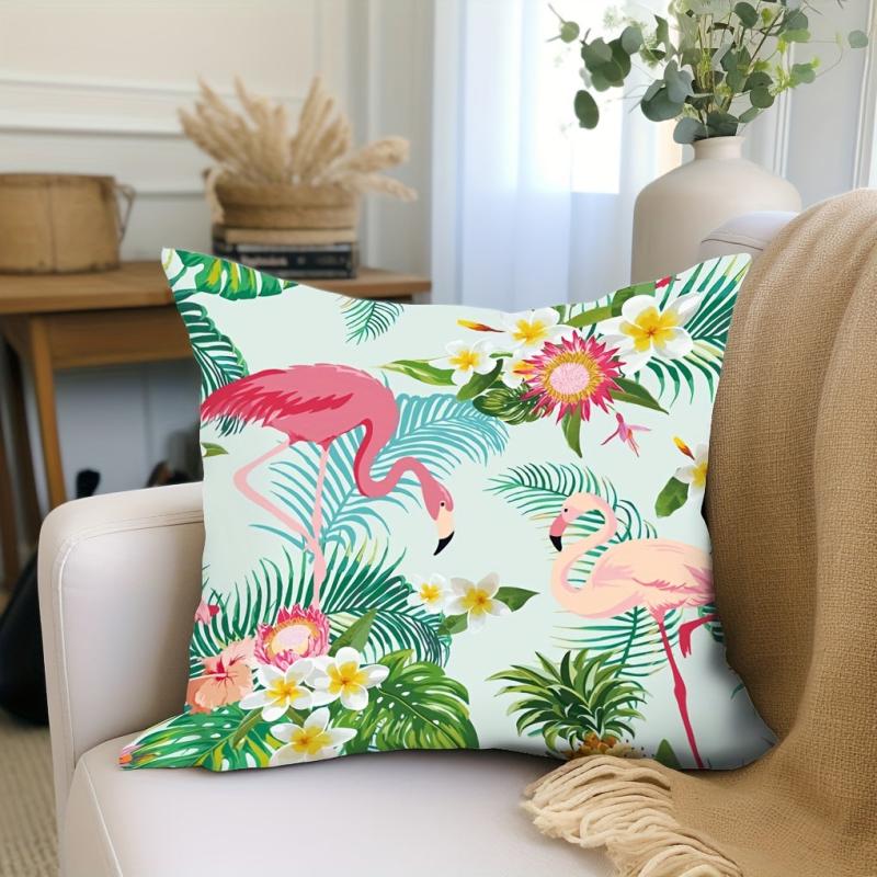 1pc Digital Printing Pillowcase Tropical Plant Flower Animal Flamingo