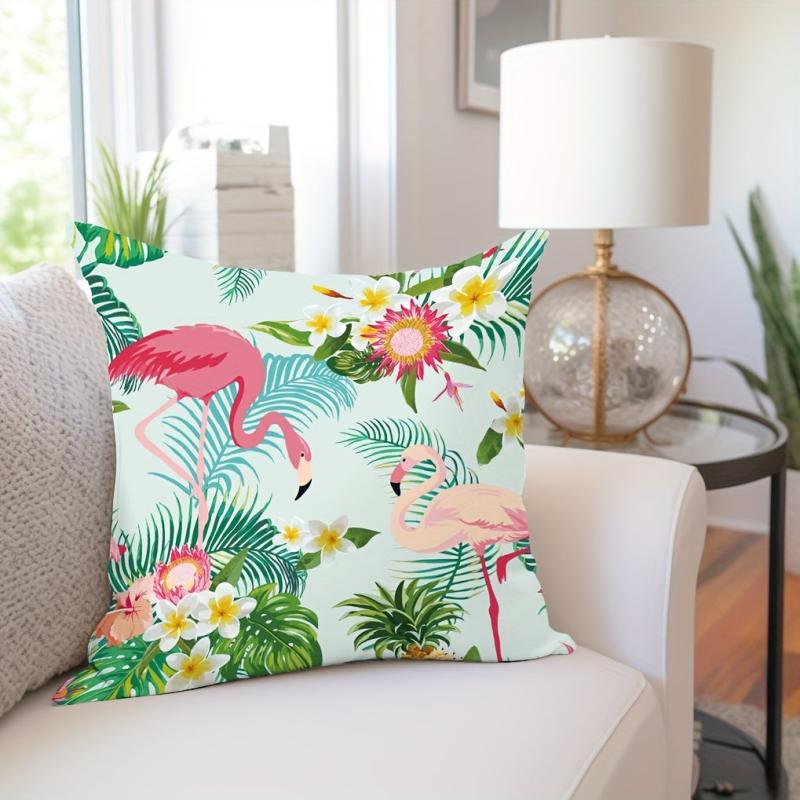 1pc Digital Printing Pillowcase Tropical Plant Flower Animal Flamingo