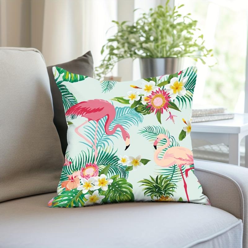1pc Digital Printing Pillowcase Tropical Plant Flower Animal Flamingo