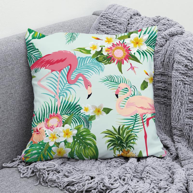1pc Digital Printing Pillowcase Tropical Plant Flower Animal Flamingo