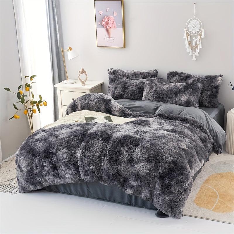 3pcs Plush Duvet Cover Set Solid Autumn And Winter Bedding Set