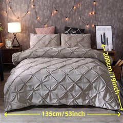 Polyester Duvet Cover Set Soft Comfortable Solid Pinch Pleats Bedding