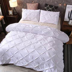 Polyester Duvet Cover Set Soft Comfortable Solid Pinch Pleats Bedding