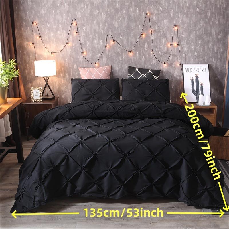 Polyester Duvet Cover Set Soft Comfortable Solid Pinch Pleats Bedding