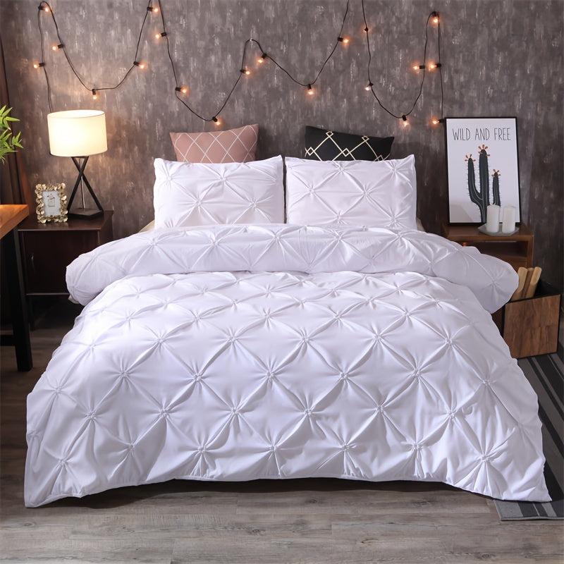 Polyester Duvet Cover Set Soft Comfortable Solid Pinch Pleats Bedding