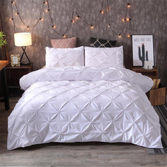 Polyester Duvet Cover Set Soft Comfortable Solid Pinch Pleats Bedding