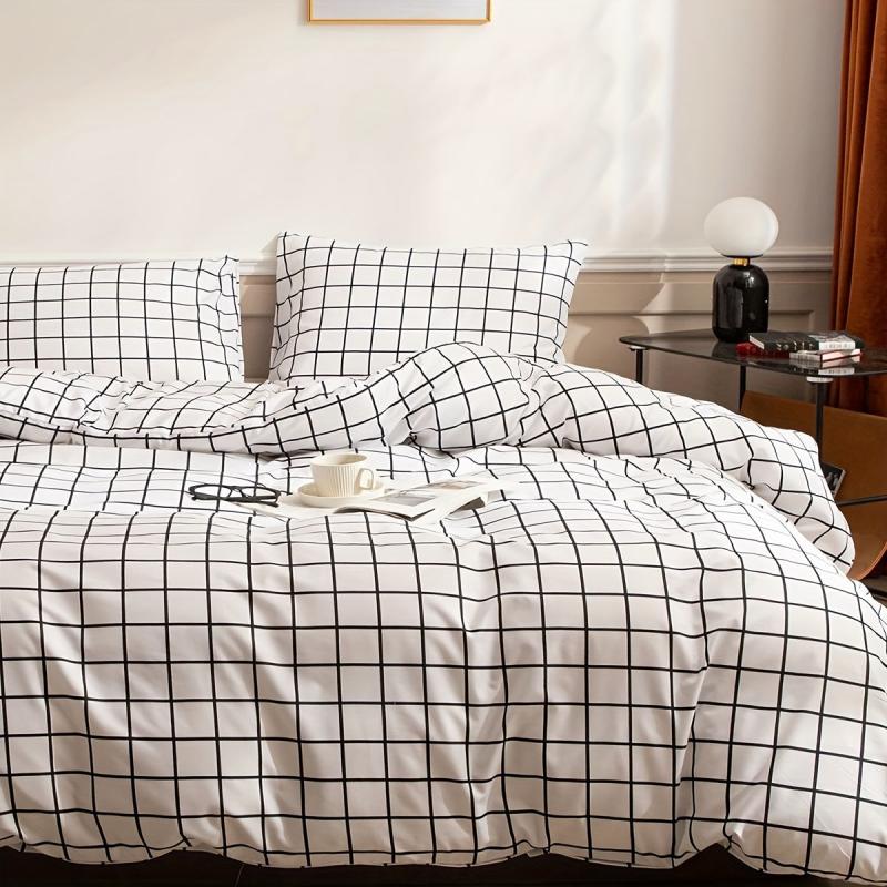 Plaid Print Duvet Cover Set Soft Comfortable Bedding Set