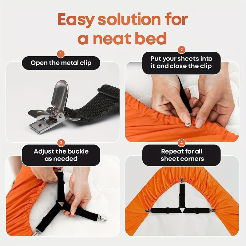 4pcs Adjustable Bed Sheet Straps for Securely Fastening Mattress and Fitted Shee