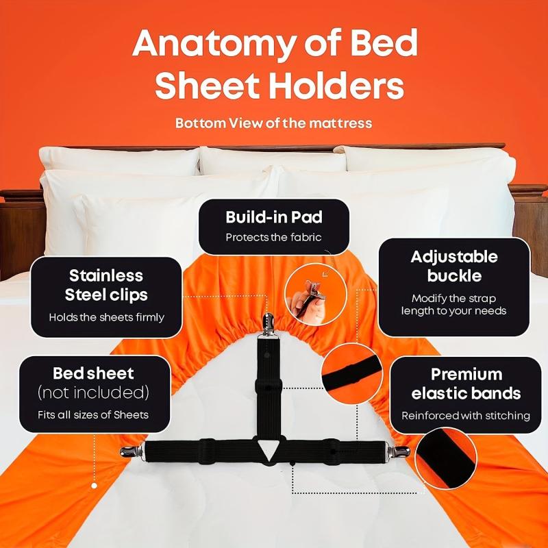 4pcs Adjustable Bed Sheet Straps for Securely Fastening Mattress and Fitted Shee