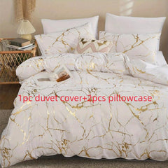 Stylish Brushed Marble Duvet Set with Pillowcases - Soft and Durable