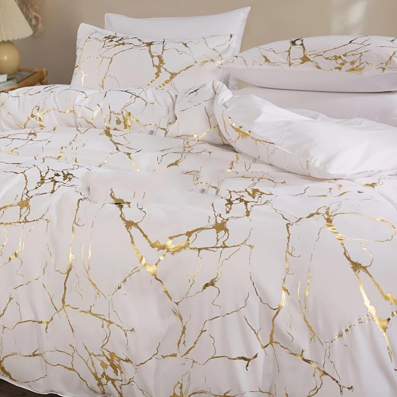 Stylish Brushed Marble Duvet Set with Pillowcases - Soft and Durable