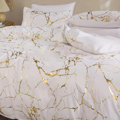 Stylish Brushed Marble Duvet Set with Pillowcases - Soft and Durable