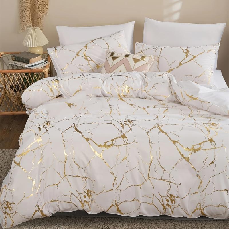Stylish Brushed Marble Duvet Set with Pillowcases - Soft and Durable