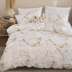 Stylish Brushed Marble Duvet Set with Pillowcases - Soft and Durable