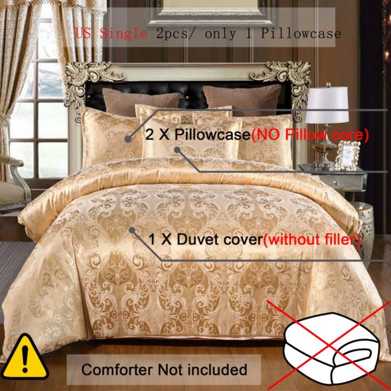Luxurious 3pcs Jacquard Duvet Cover Set Golden Floral Print