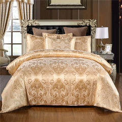 Luxurious 3pcs Jacquard Duvet Cover Set Golden Floral Print