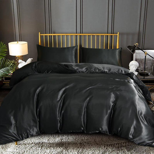 3pcs Satin Duvet Cover Set Silk Bedding Set Solid Quilt Cover