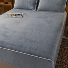 1pc Solid Milk Fleece Fitted Sheet for Bedroom Guest Room Hotel