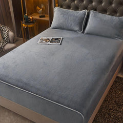 1pc Solid Milk Fleece Fitted Sheet for Bedroom Guest Room Hotel