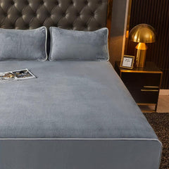 1pc Solid Milk Fleece Fitted Sheet for Bedroom Guest Room Hotel