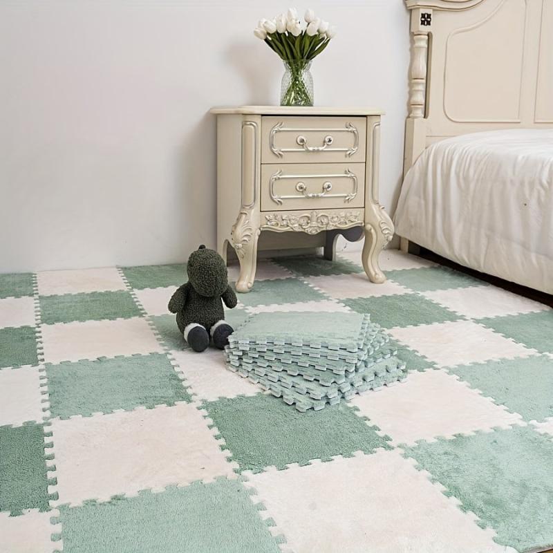 12pcs Plush Puzzle Floor Mat Interlocking Carpet Anti Slip
