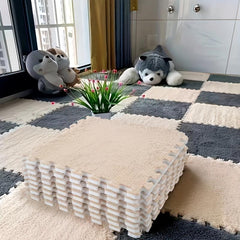 12pcs Plush Puzzle Floor Mat Interlocking Carpet Anti Slip