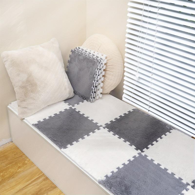 12pcs Plush Puzzle Floor Mat Interlocking Carpet Anti Slip