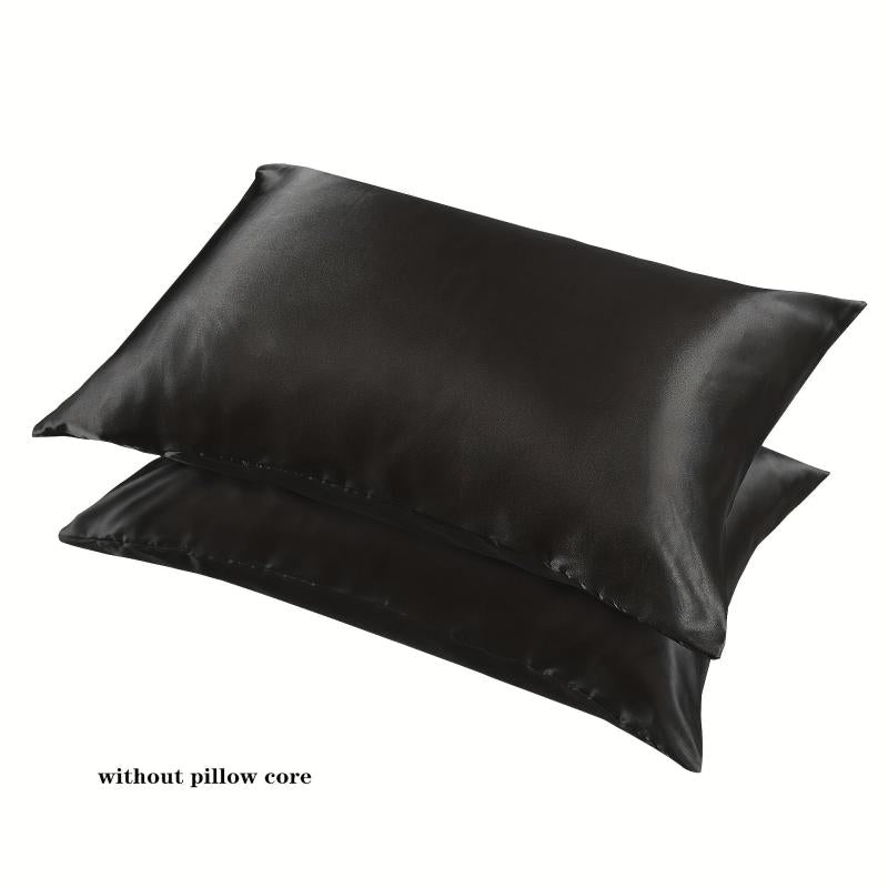 2pcs Solid Satin Pillow Cases Soft & Breathable Pillowcases Envelope Closure