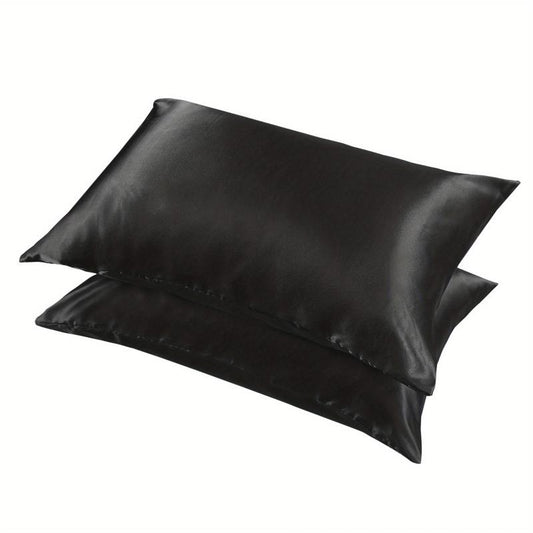 2pcs Solid Satin Pillow Cases Soft & Breathable Pillowcases Envelope Closure