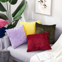 Soft Plush Throw Pillow Covers Solid Striped Design
