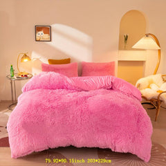 3pcs Plush Duvet Cover Set Solid Autumn Winter Bedding Soft Warm