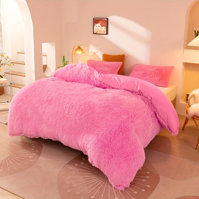 3pcs Plush Duvet Cover Set Solid Autumn Winter Bedding Soft Warm