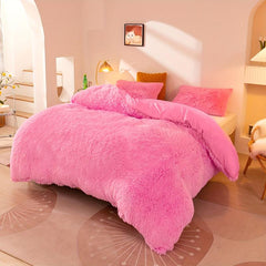 3pcs Plush Duvet Cover Set Solid Autumn Winter Bedding Soft Warm