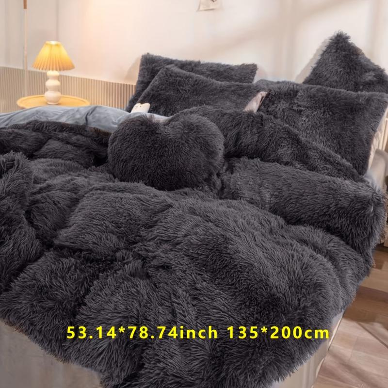 3pcs Plush Duvet Cover Set Solid Autumn Winter Bedding Soft Warm