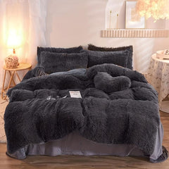 3pcs Plush Duvet Cover Set Solid Autumn Winter Bedding Soft Warm