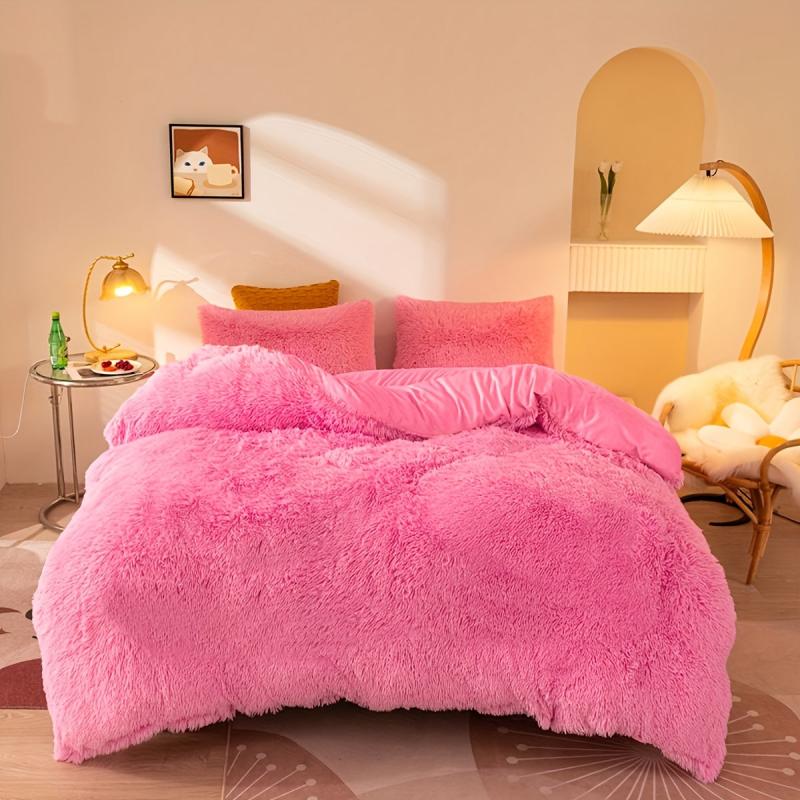 3pcs Plush Duvet Cover Set Solid Autumn Winter Bedding Soft Warm