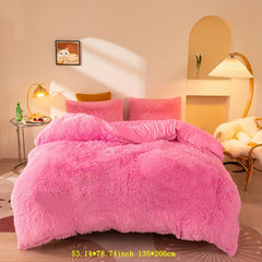 3pcs Plush Duvet Cover Set Solid Autumn Winter Bedding Soft Warm