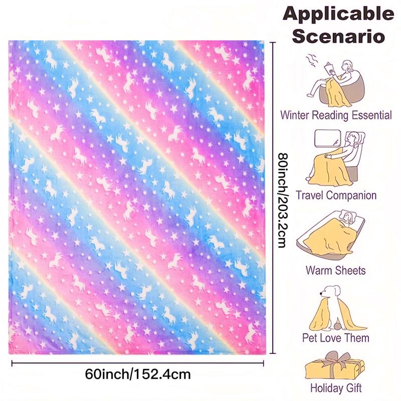 Glow In The Dark Unicorn Blanket Soft Flannel Sofa Bed Car