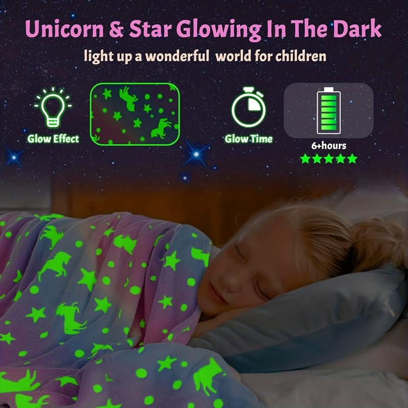 Glow In The Dark Unicorn Blanket Soft Flannel Sofa Bed Car